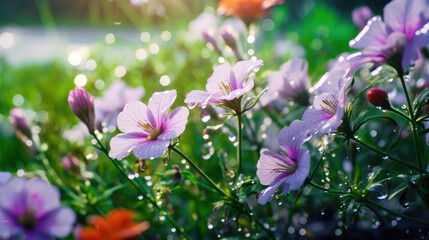 Obraz premium Fresh Rain on Flowers: Capturing Floral Freshness in Detail