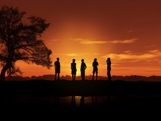 silhouettes of people on sunset
