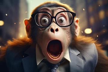 Rolgordijnen 3D cartoon illustration,a monkey working on his laptop © Jorge Ferreiro