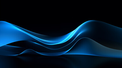 Néon effet flou, vague en mouvement, bleu sur fond noir. Pour conception et création graphique, bannière.