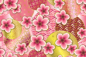 Cherry blossom seamless pattern, traditional Japanese style. Vector file is compatible with all versions of Illustrator CC.