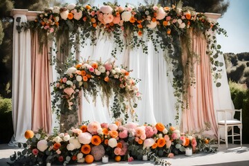 Fototapeta na wymiar flowers decoration with curtains