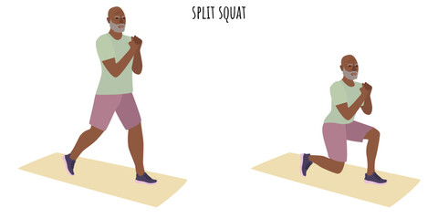 Senior man doing split squat exercise