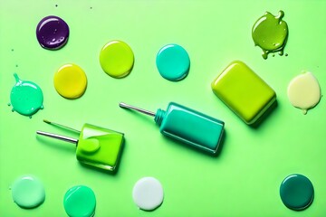 Fototapeta na wymiar nail polish on green background