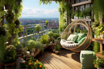 Beautiful terrace or balcony, urban garden concept