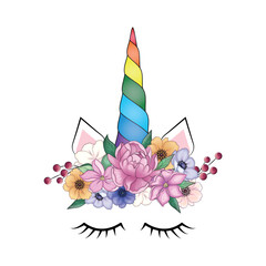 Cute unicorn head with flower crown.