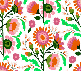 Abstract Digital Hand Drawn Seamless Floral Pattern Background. Ready for print allover flower textile design and texture.