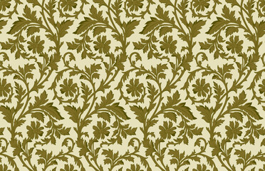 Abstract Digital Hand Drawn Seamless Floral Pattern Background. Ready for print allover flower textile design and texture.