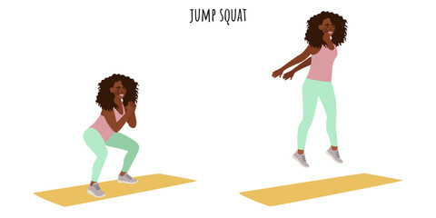 Young woman doing jump squat exercise