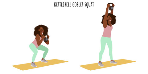 Young woman doing kettlebell goblet squat exercise
