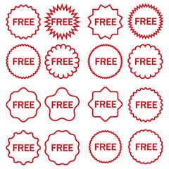Free vector icons set. Red badge sticker illustration sign collection. Promotion and advertising.