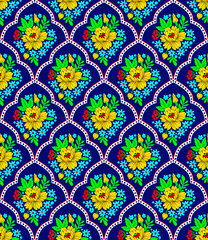 Abstract Digital Hand Drawn Seamless Floral Pattern Background. Ready for print allover flower textile design and texture.