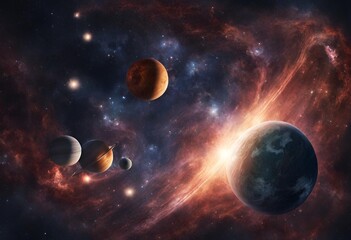 Obraz na płótnie Canvas Celestial Bodies Landscape with Galaxies. Planets and Stars