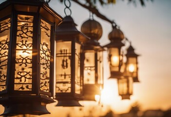 Antique Golden Lanterns Casting Shadows on Sunset Glow