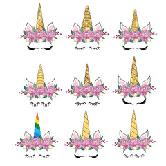 Cute unicorn head with flower crown.