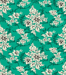 Abstract Digital Hand Drawn Seamless Floral Pattern Background. Ready for print allover flower textile design and texture.