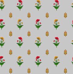 Abstract Digital Hand Drawn Seamless Floral Pattern Background. Ready for print allover flower textile design and texture.