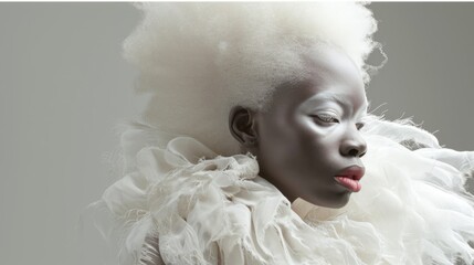 Portrait of an albino African girl with white hair close-up