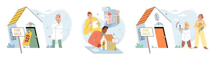 House for sale. Vector illustration The buying house concept resonated with individuals seeking place to call their own The property with mortgage allowed buyer to leverage their investment People