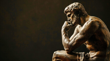 Portrait of a gentle and flawless thinking stoic marble statue. Perfect for background and quotes. With copy space.