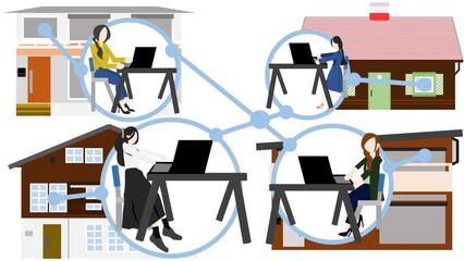 ネットワークでつながっている人たちのイラスト