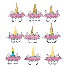 Cute unicorn head with flower crown.