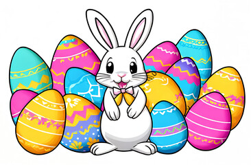 Easter bunny drawn with colorfull eggs illustration