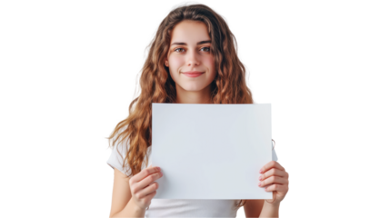 female designer holding blank poster mockup