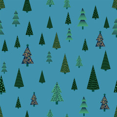 Christmas tree dense seamless pattern. golden christmas background, golden noel print, wrapping paper design