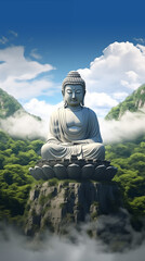 Buddha statue on top of mountain,created with Generative AI tecnology.