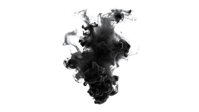 Black smoke cut out. Dark steam on transparent background. Cutout smoke