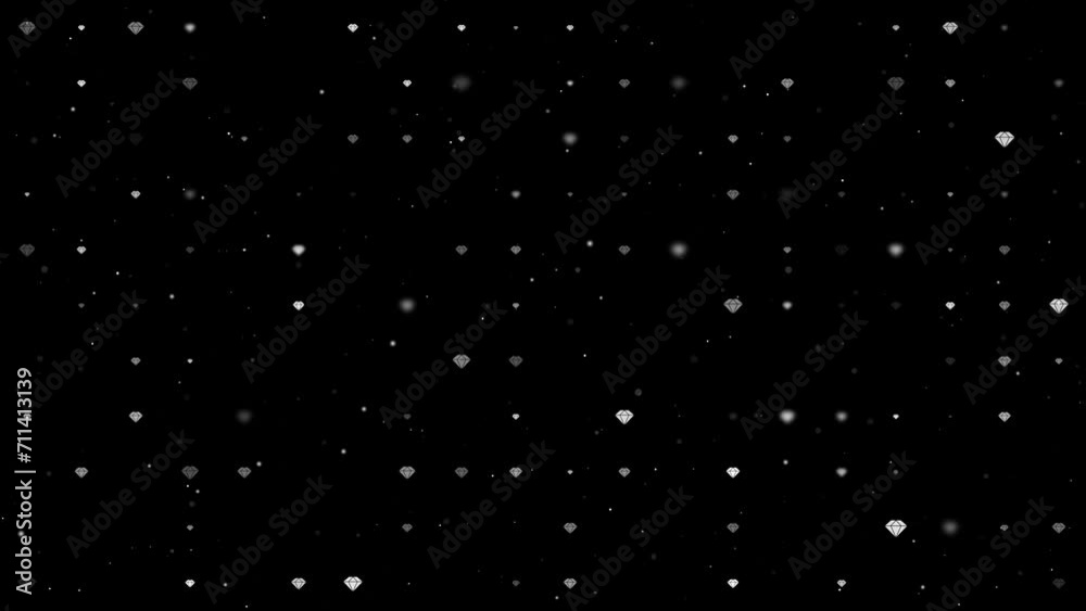 Poster template animation of evenly spaced diamond symbols of different sizes and opacity. animation of tra