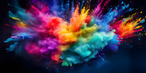An explosion of holi colors. explosion of paint on a black background. Holi paint - obrazy, fototapety, plakaty