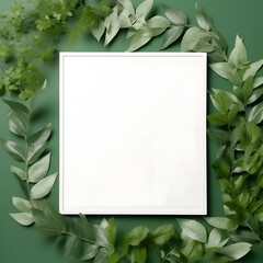 white frame in tropical leaves, empty frame surrounded by vegetation