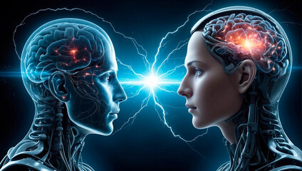 Telepathic communication. Mind power control by thought - obrazy, fototapety, plakaty