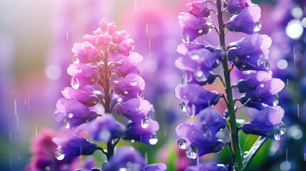 Fototapeta premium Floral Symphony: Raindrops on Flowers Creating Dewy Harmony