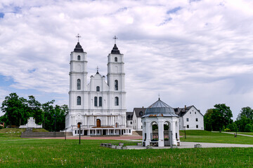 Fototapeta na wymiar Beautiful white Catholic church in Aglona Latvia.
