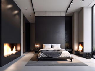 warm bed room warm high ceiling surrounded fireplace