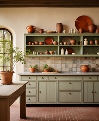 Kitchen dining room country style, rustic style in the interior, French classic, green kitchen,...