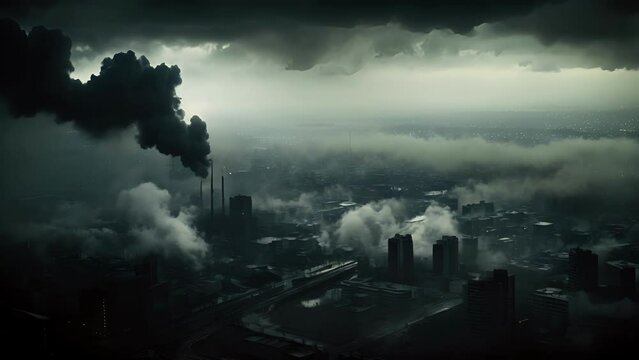 From high above, the city appears to be enveloped in a toxic cloud, a stark reminder of the dangers of unchecked industrialization and urban development.