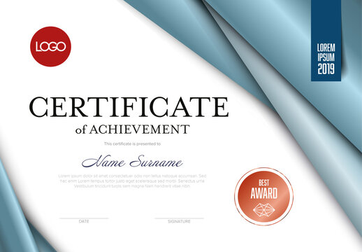 Modern blue silver certificate templatewith red accent