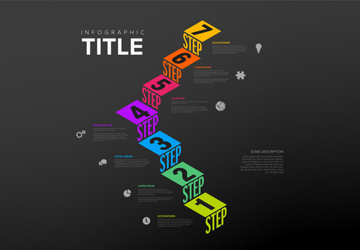 Dark isometry steps template in two directions - multipurpose infographic