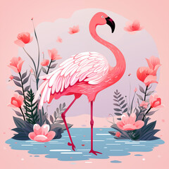 red flamingo illustration,created with Generative AI tecnology.