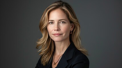 Fototapeta premium Smiling manager portrait. Woman manager, businesswoman female empowerment. Confident stylish european middle aged woman standing at workplace, executive leader manager looking at camera.