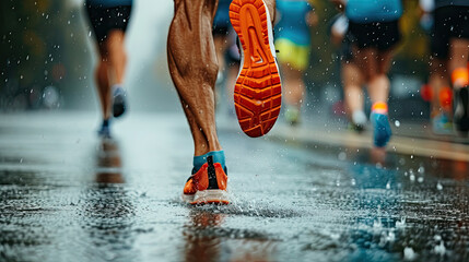 Close-up of the legs of an athlete running a marathon