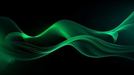 Néon effet flou, vague en mouvement, vert sur fond noir. Pour conception et création graphique, bannière.