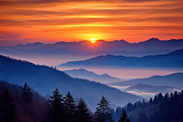 sunrise in the mountains. Generative Ai