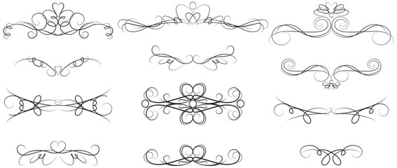 Set of vector decorative elements: vintage luxury ornaments, vignettes, borders, page dividers, banners