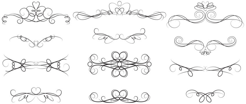 Set of vector decorative elements: vintage luxury ornaments, vignettes, borders, page dividers, banners