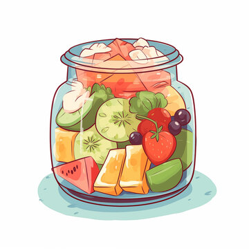 Fruit and vegetable salad illustration,created with Generative AI tecnology.